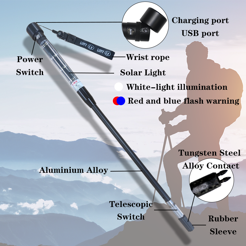 Multifunctional adjustable telescopic aluminum alloy hiking pole, foldable hiking pole with lighter, modern style