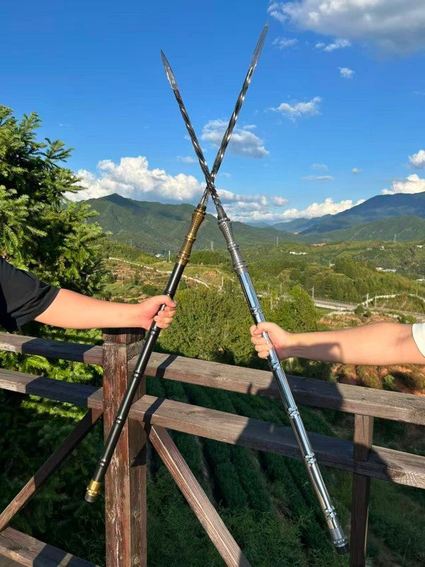 Multifunctional Staff: "Dragon Gall" Bright Silver Reverse-Grip Spear—Integrated Manganese Steel Construction, Quenched, Unsharpened Blade—Ideal for Outdoor Use and Vehicle Carry