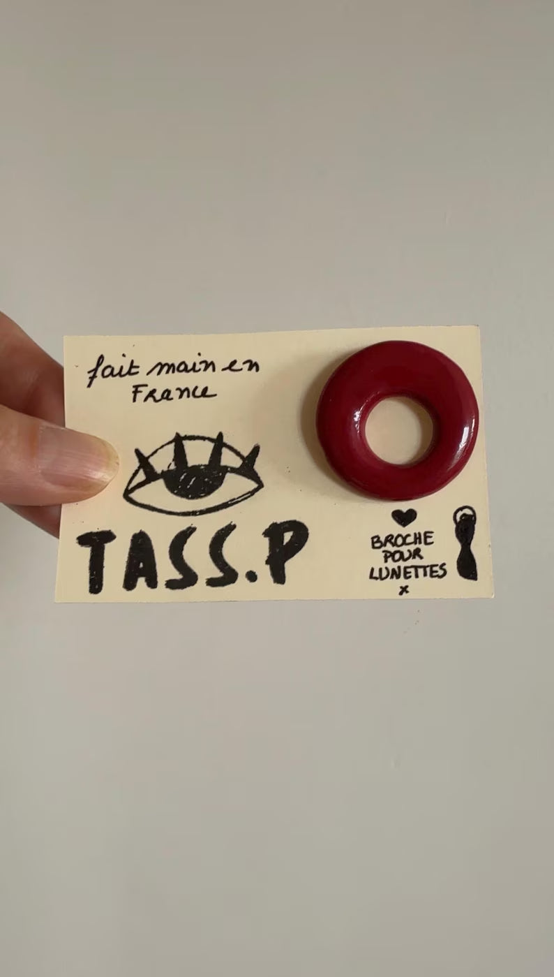 Round Eyeglass Holder Brooch - Handmade Clay & Resin Pin Accessory