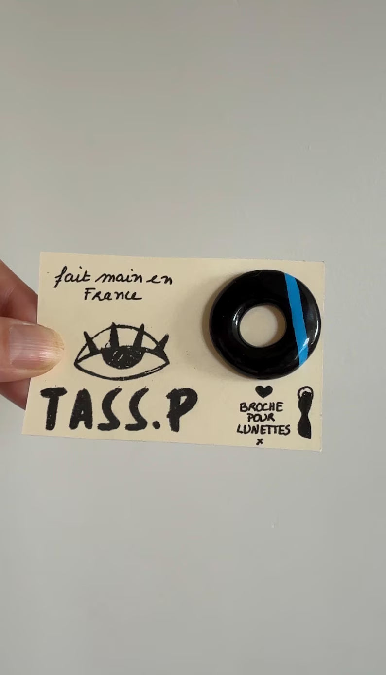 Round Eyeglass Holder Brooch - Handmade Clay & Resin Pin Accessory