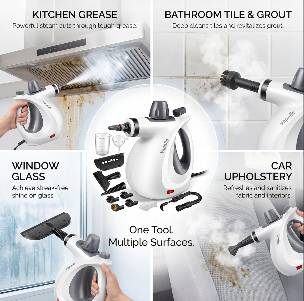 Includes 12 Free Cleaning Accessories (Today Only) — Handheld Steam Cleaner