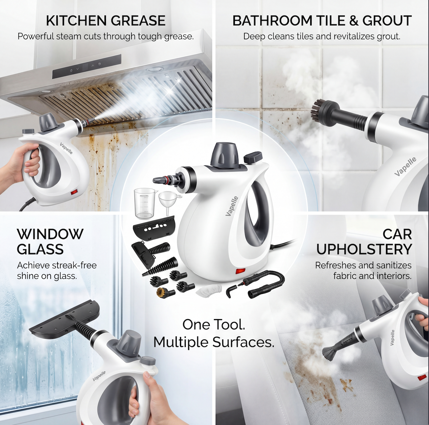 Includes 12 Free Cleaning Accessories (Today Only) — Handheld Steam Cleaner
