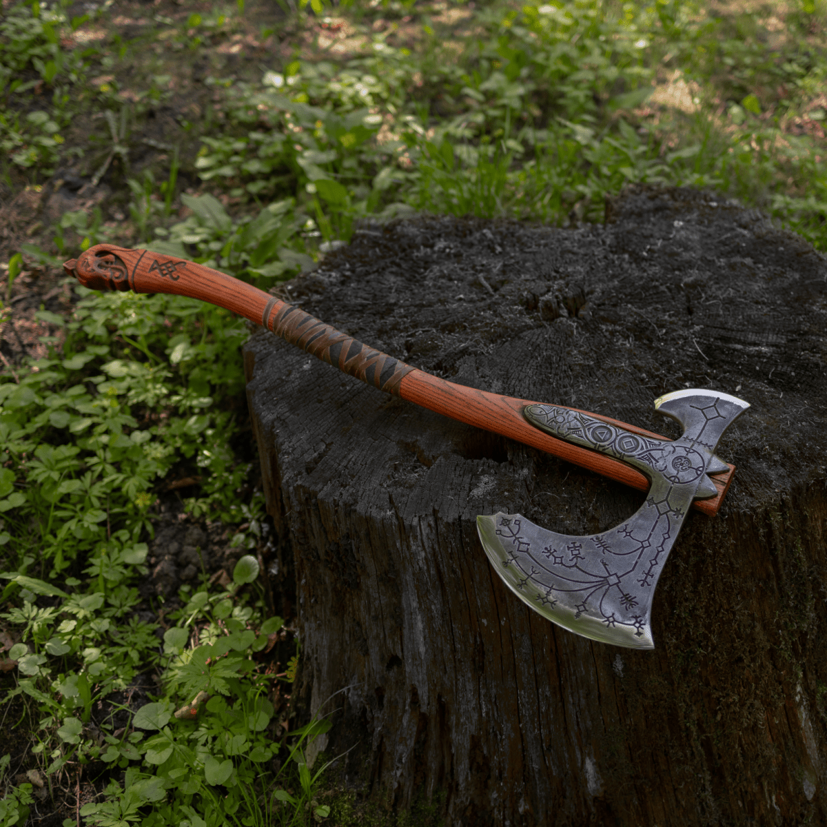 Hand-forged Leviathan axe with leather wrap
