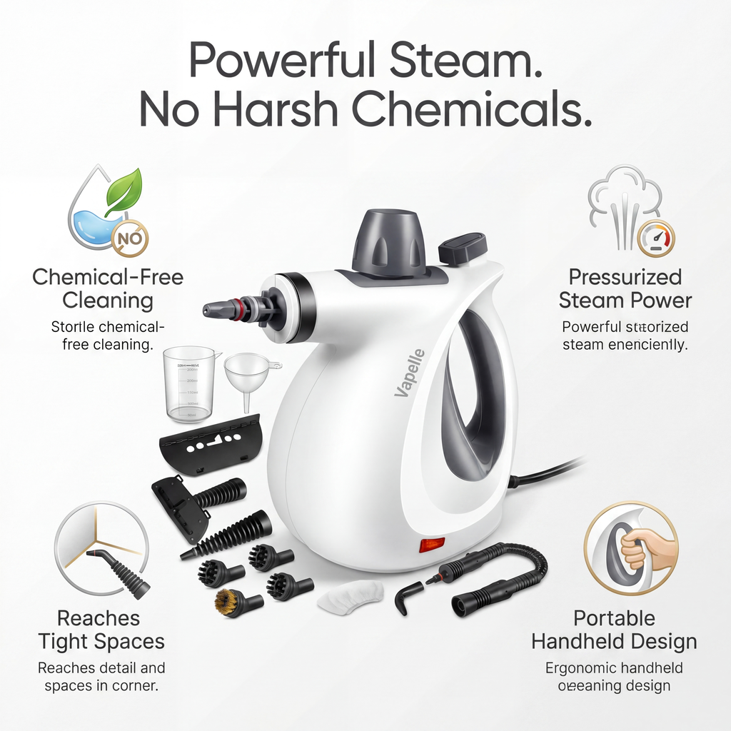 Includes 12 Free Cleaning Accessories (Today Only) — Handheld Steam Cleaner
