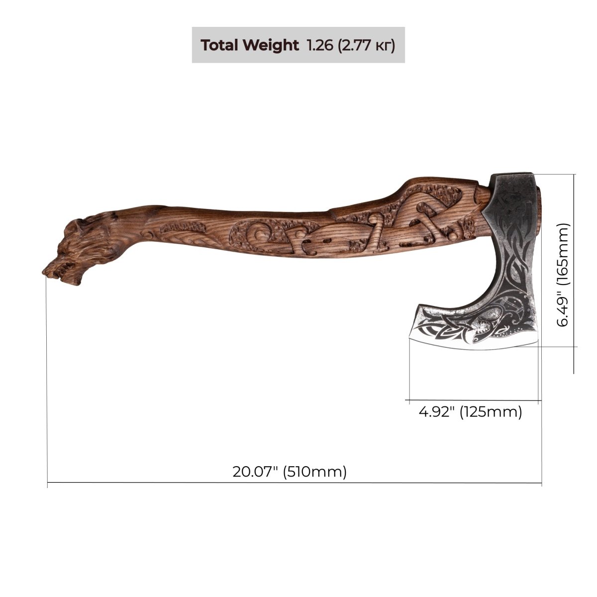 Engraved Nordic battle axe, tactical camping axe